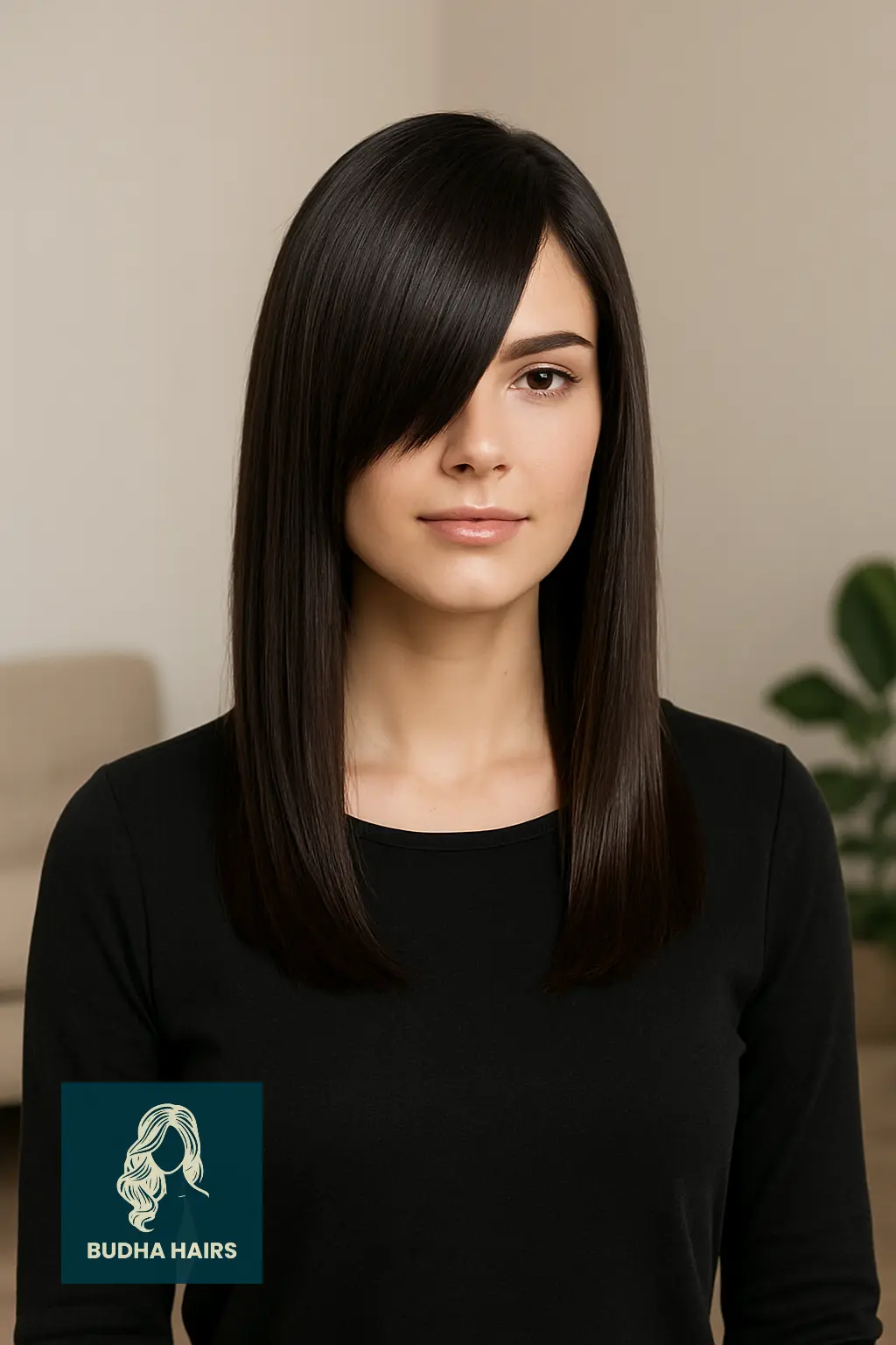 Asymmetrical Long Straight Hair with Bangs