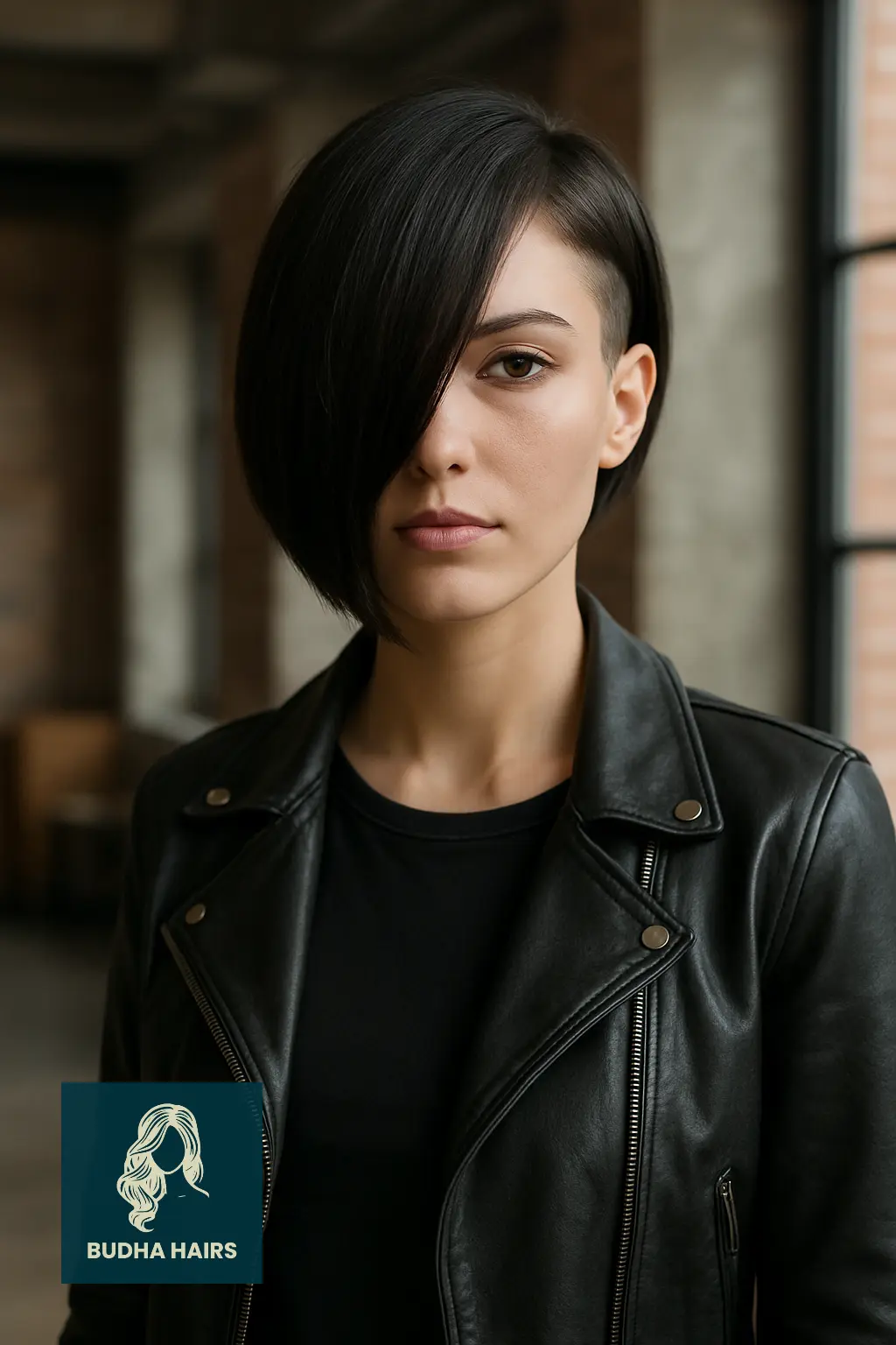 Asymmetrical Undercut Bob with Eye-Covering Bangs