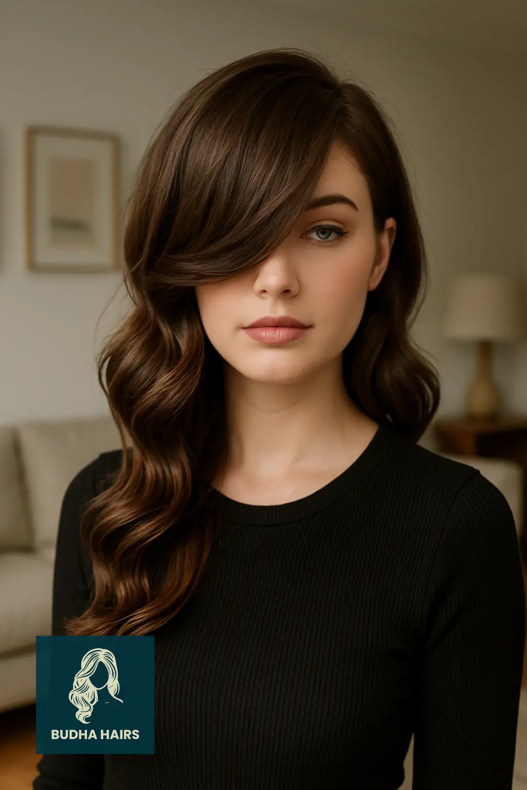 Elegant Curled Side-Parted Bangs