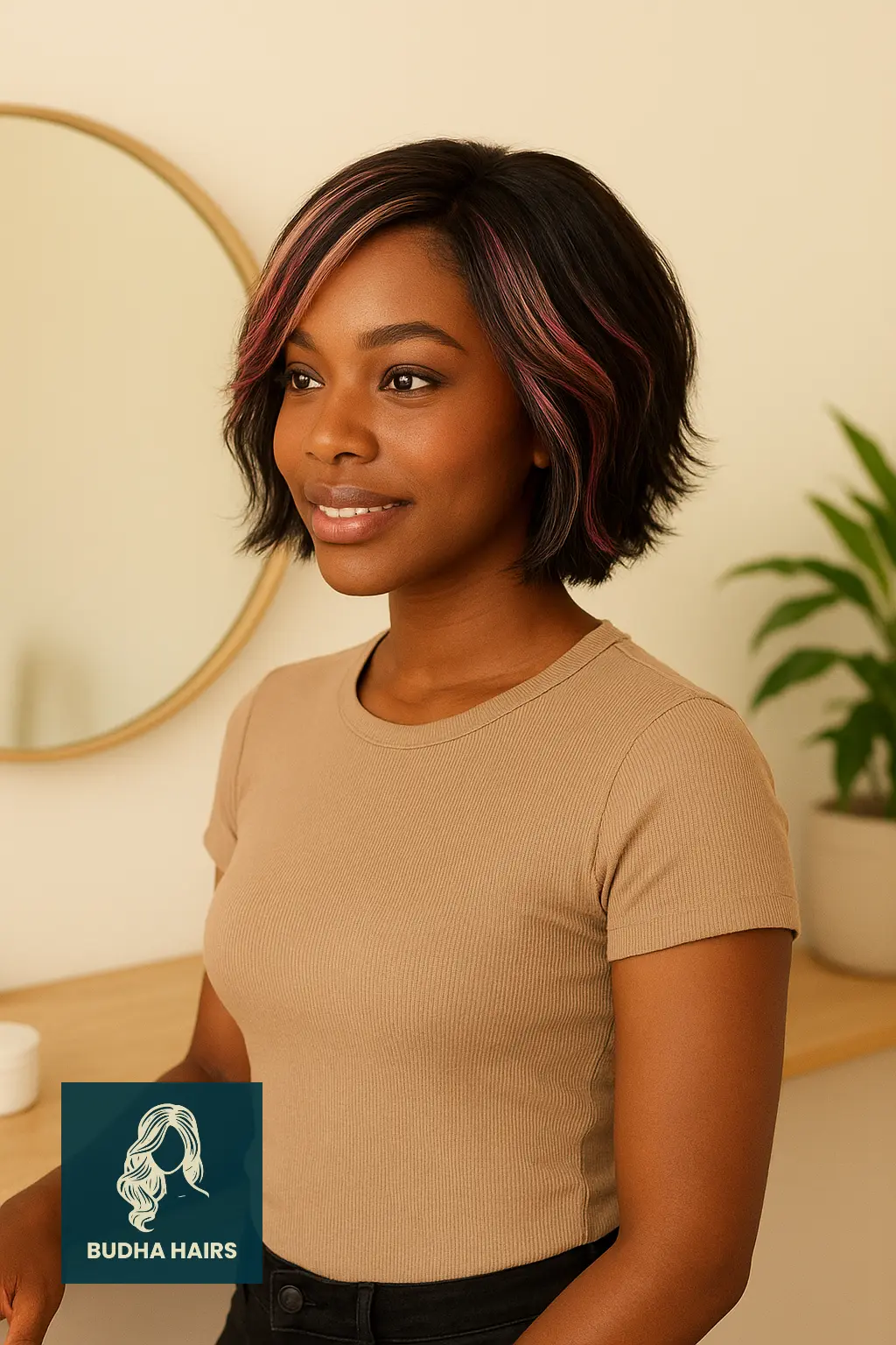Layered Bob with Pink and Blonde Accents