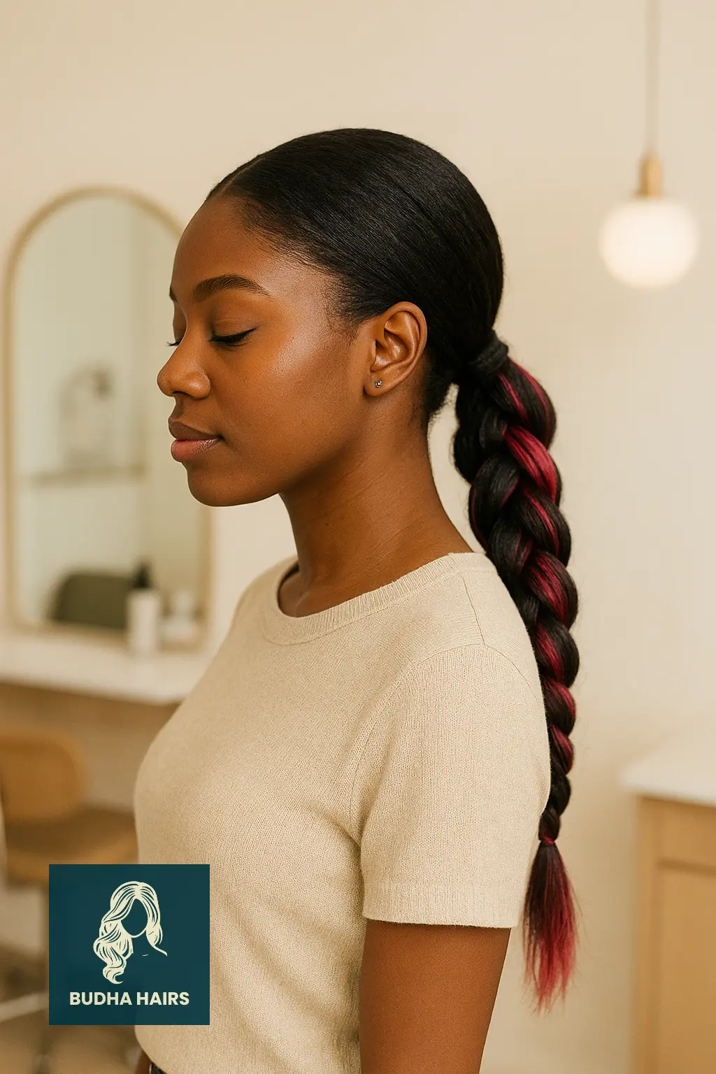 Low Braided Ponytail with Bold Pink Hues