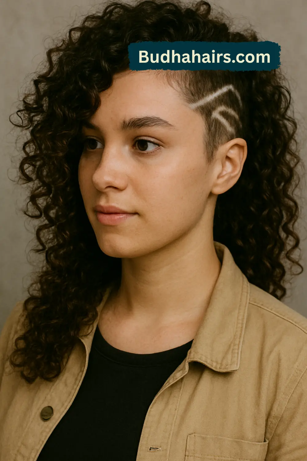 Patterned Shaved Side with Curly Top