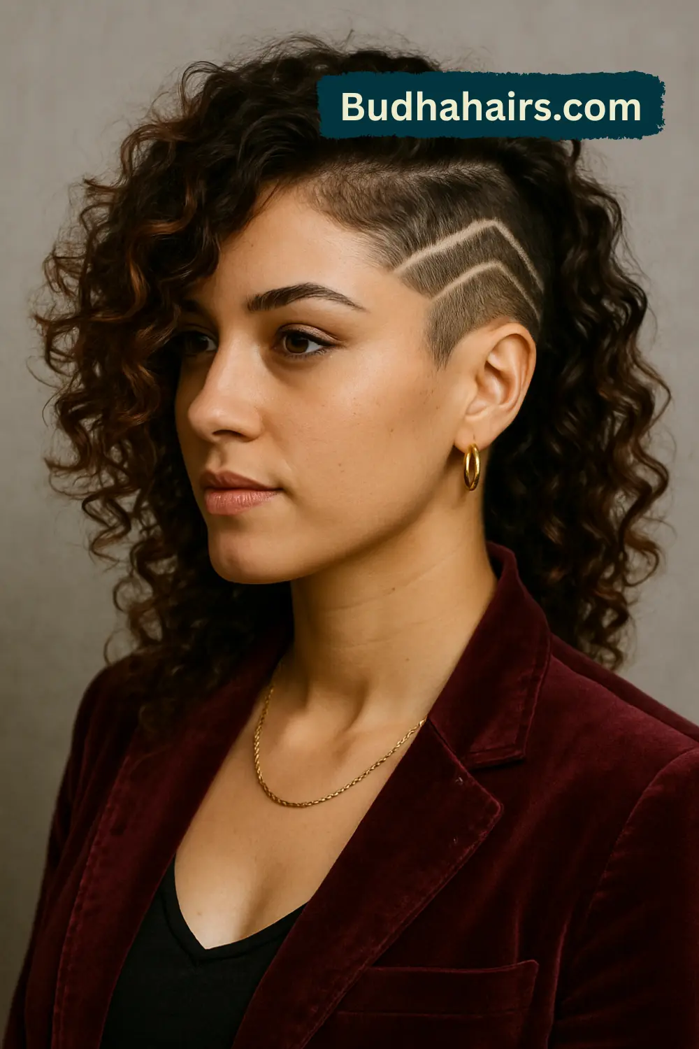 Side-Swept Curls with Shaved Design