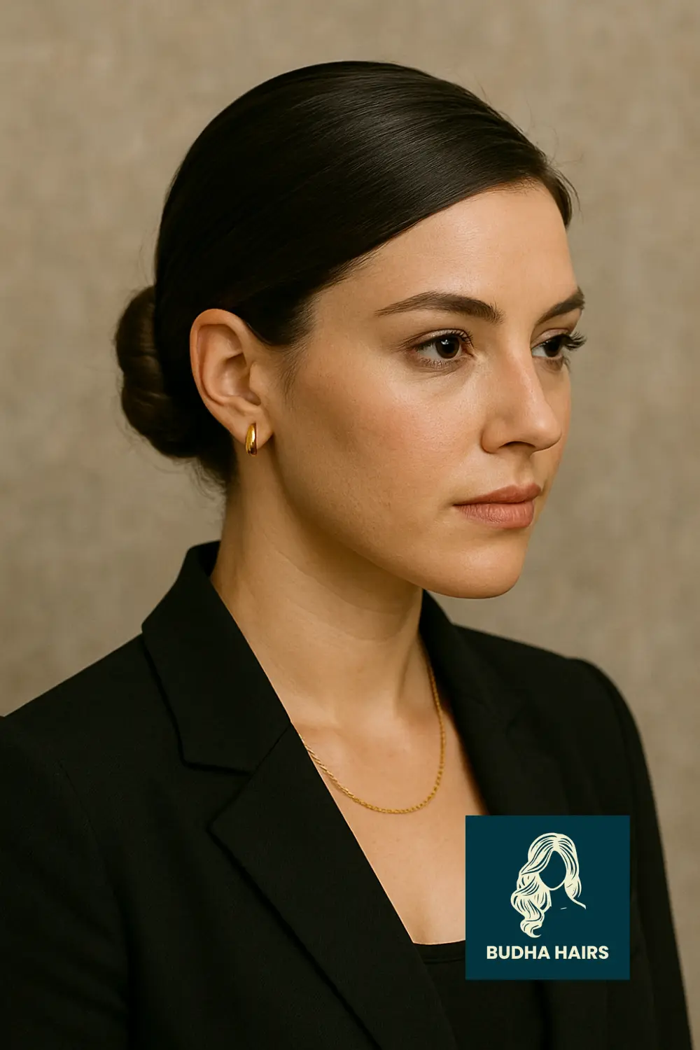 Sleek Low Bun with Side Part