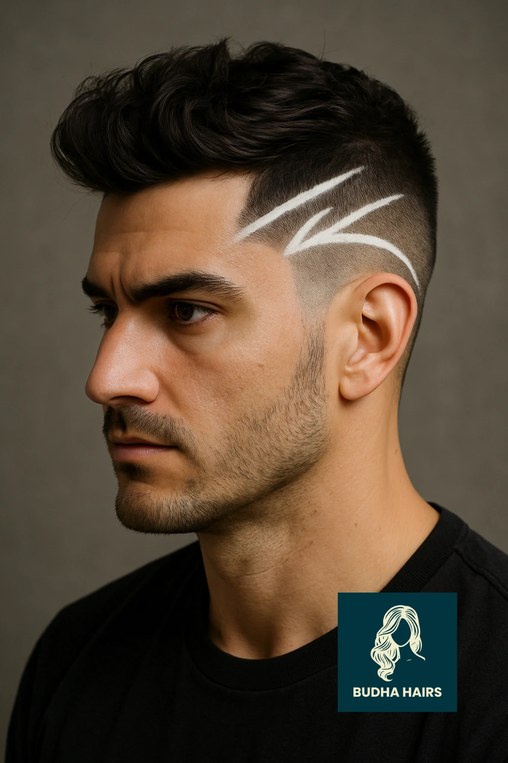Taper Fade with White Design Streaks
