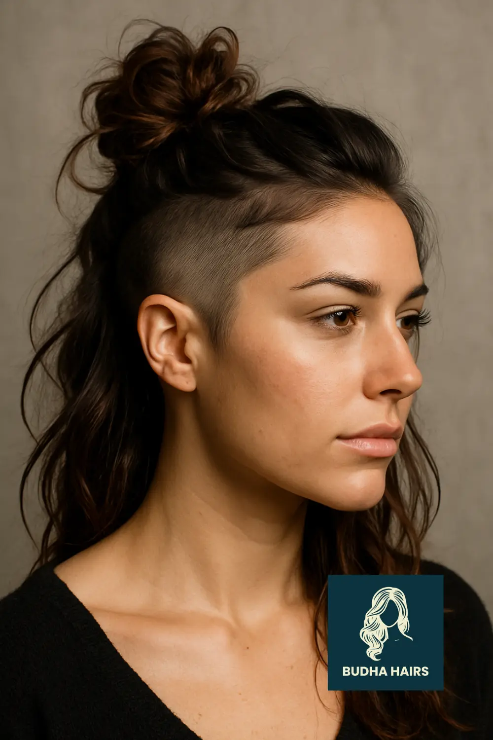 Messy Bun with Subtle Side Shave