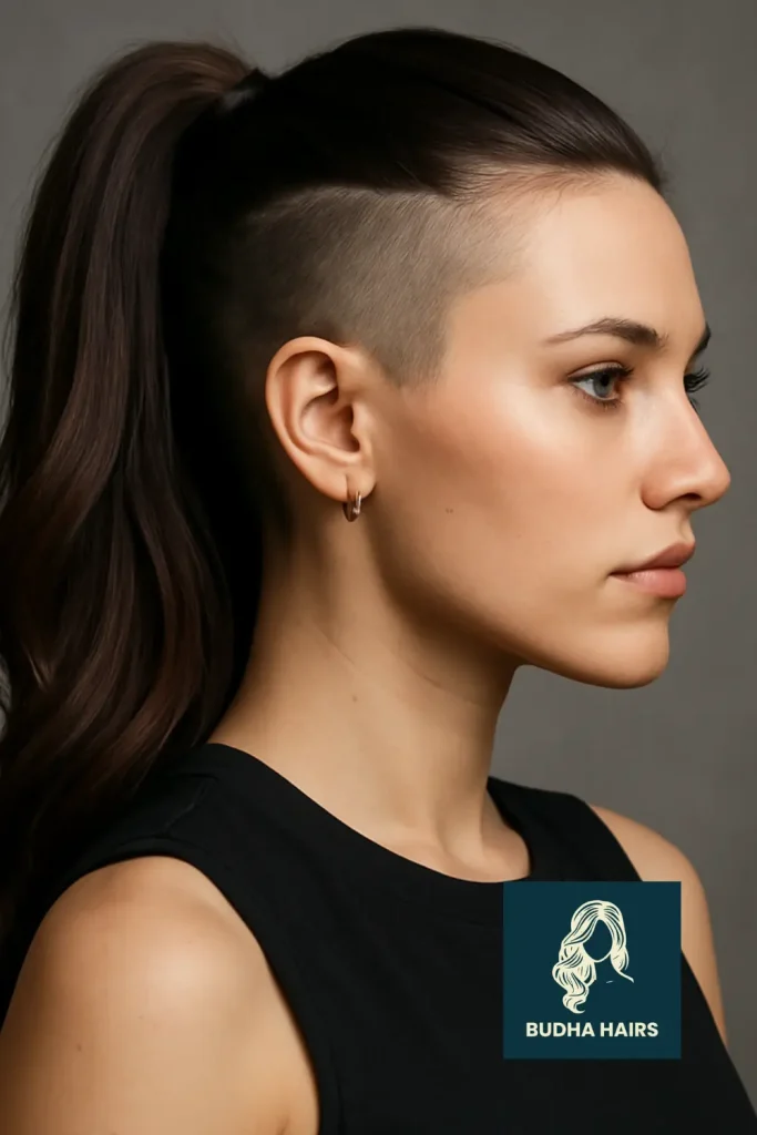 Sleek High Ponytail with Shaved Side Accent