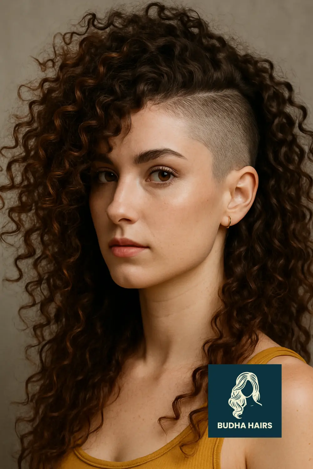 Spiral Perm with Shaved Side Accent