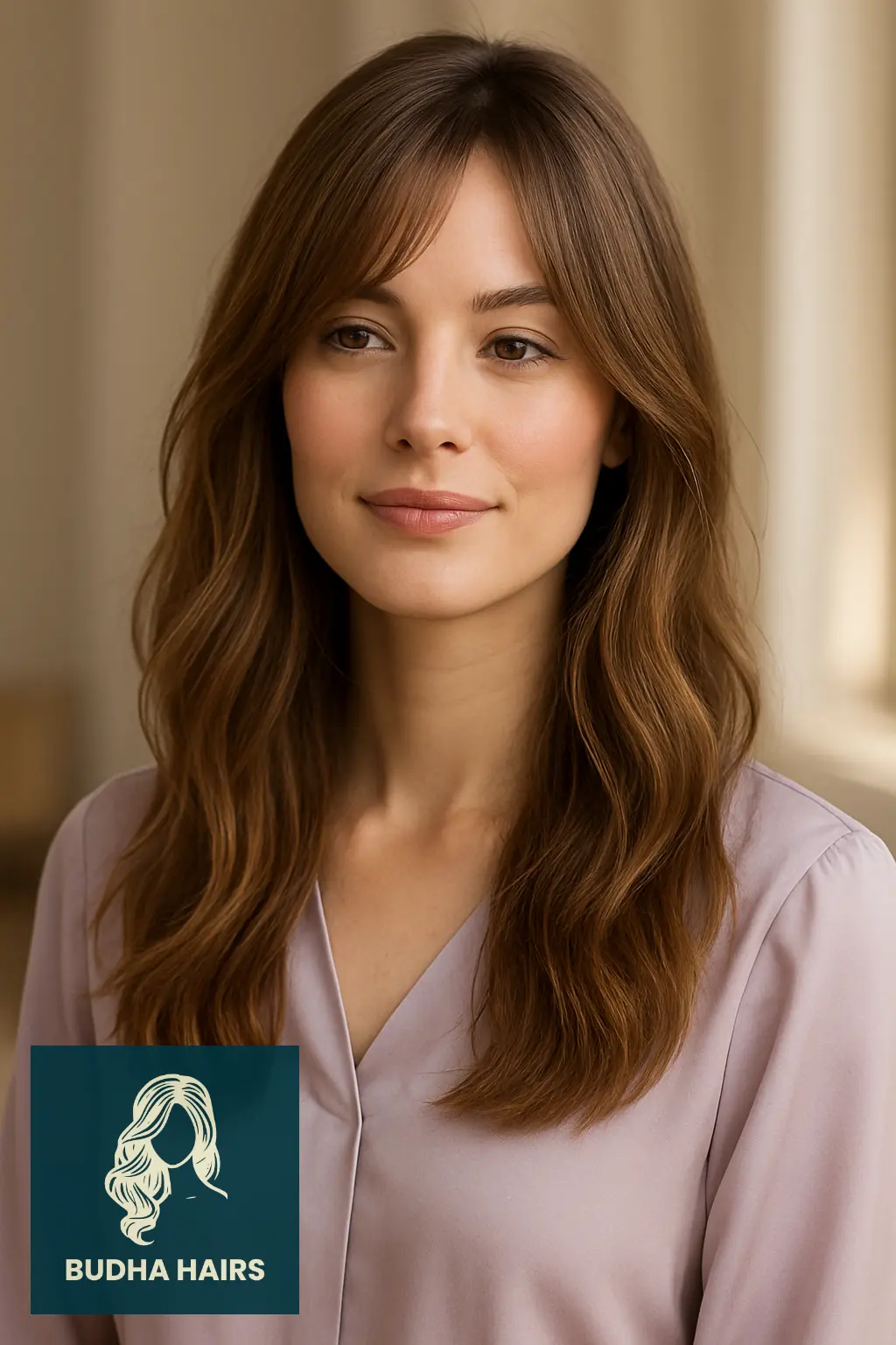 30 Flattering Hairstyles for Thin Wavy Hair 26 Blended Layers with Long Curtain Fringe