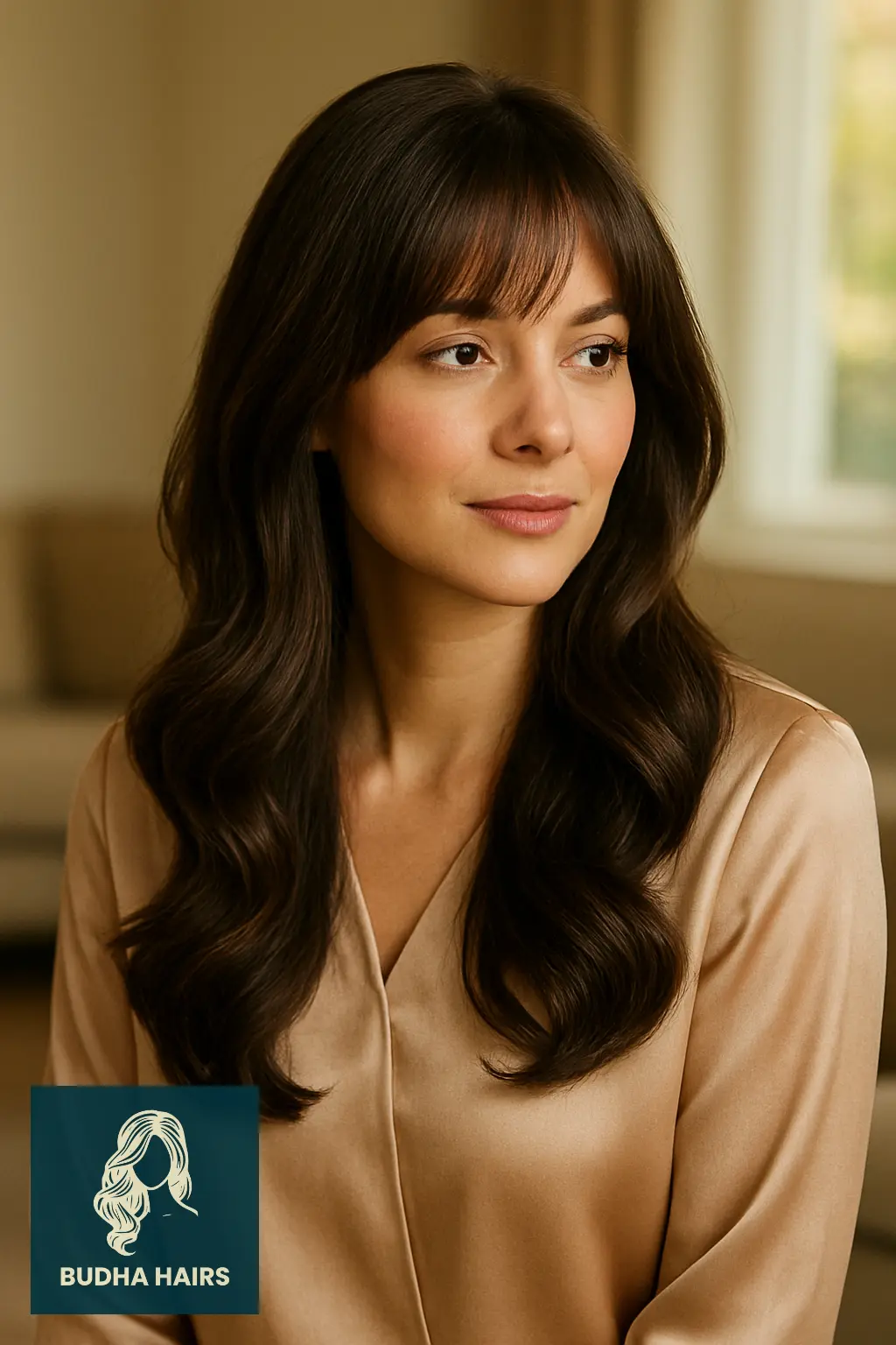 Bottleneck Bangs with Glossy Curls