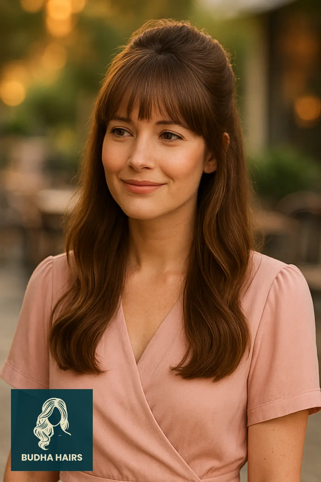 Bottleneck Bangs with Half-Up Hairstyle