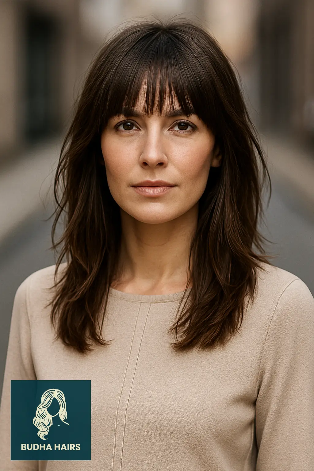 Bottleneck Bangs with Layered Shag Cut