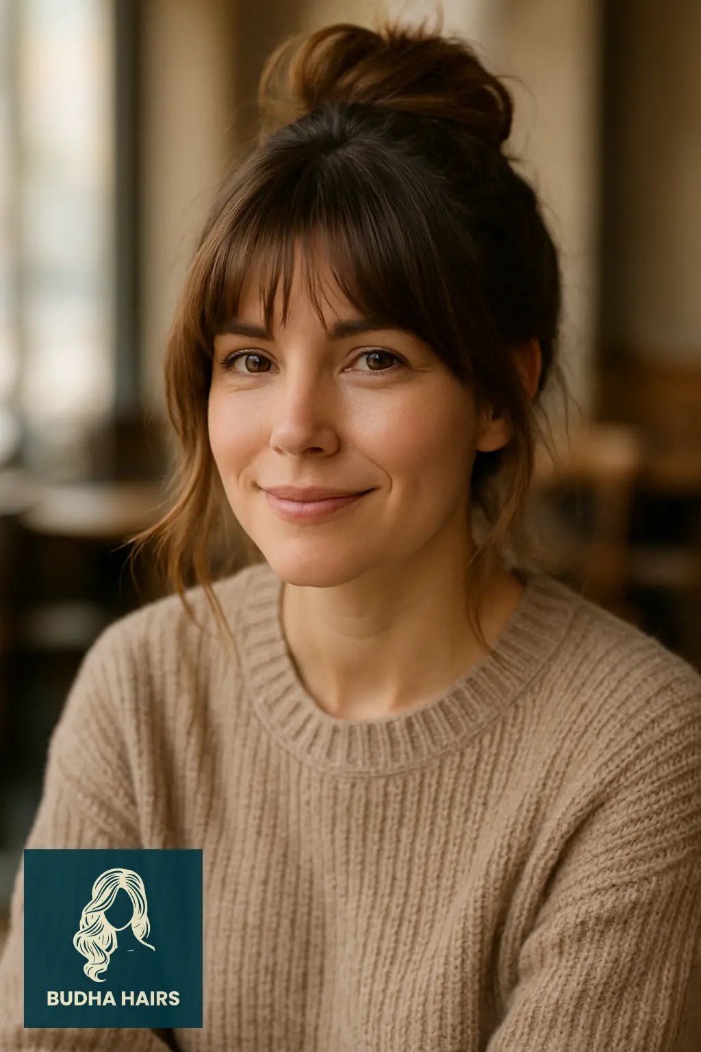 Bottleneck Bangs with Messy Bun