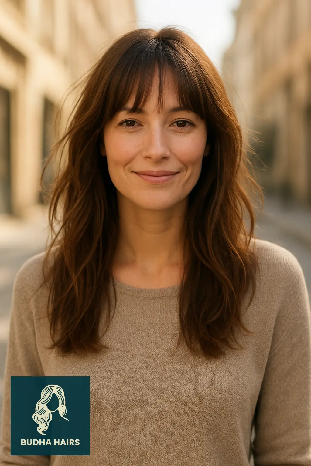 Bottleneck Bangs with Tousled Long Hair