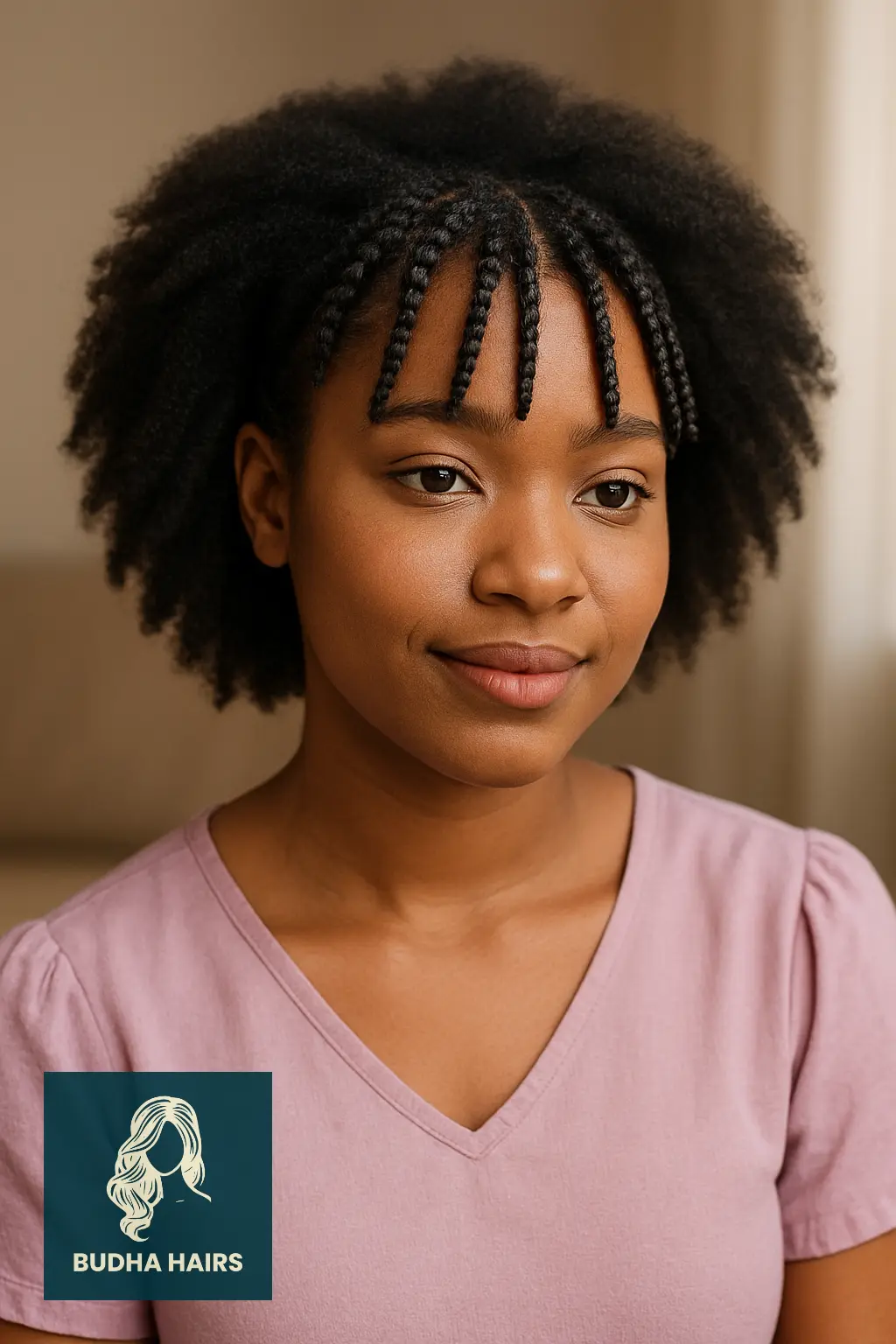 30 Stunning Awkward Length 4C Hairstyles to Try in 2025 23 Braided Bangs with Loose Afro Back