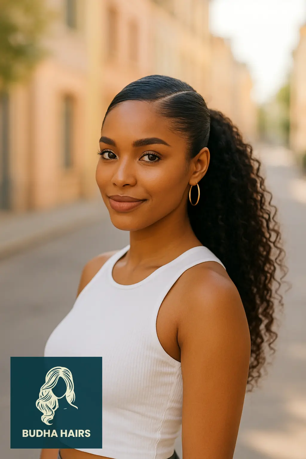 30 Beautiful Protective Hairstyles for Curly Hair 13 Braided Ponytail with Curly Length