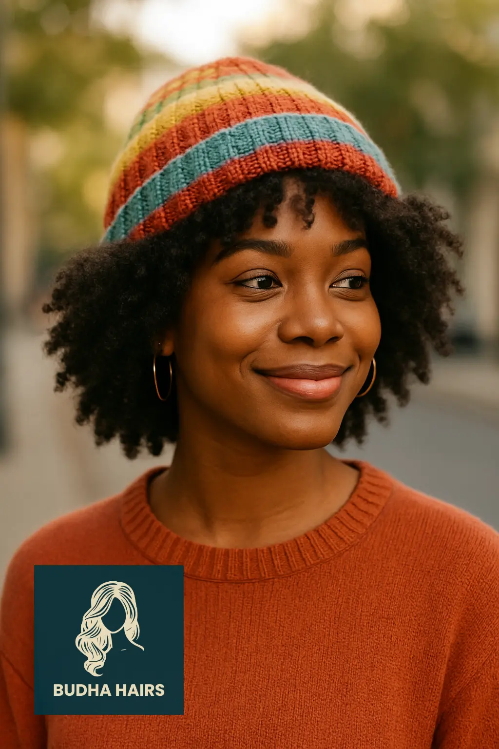 Curly Afro with Colorful Beanie