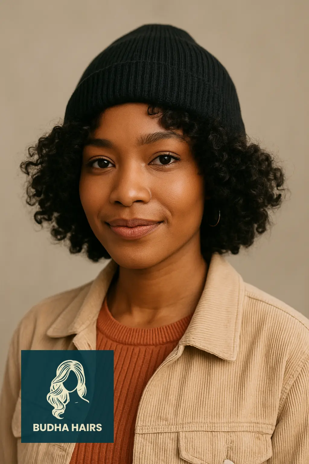 Curly Bob with Fitted Beanie