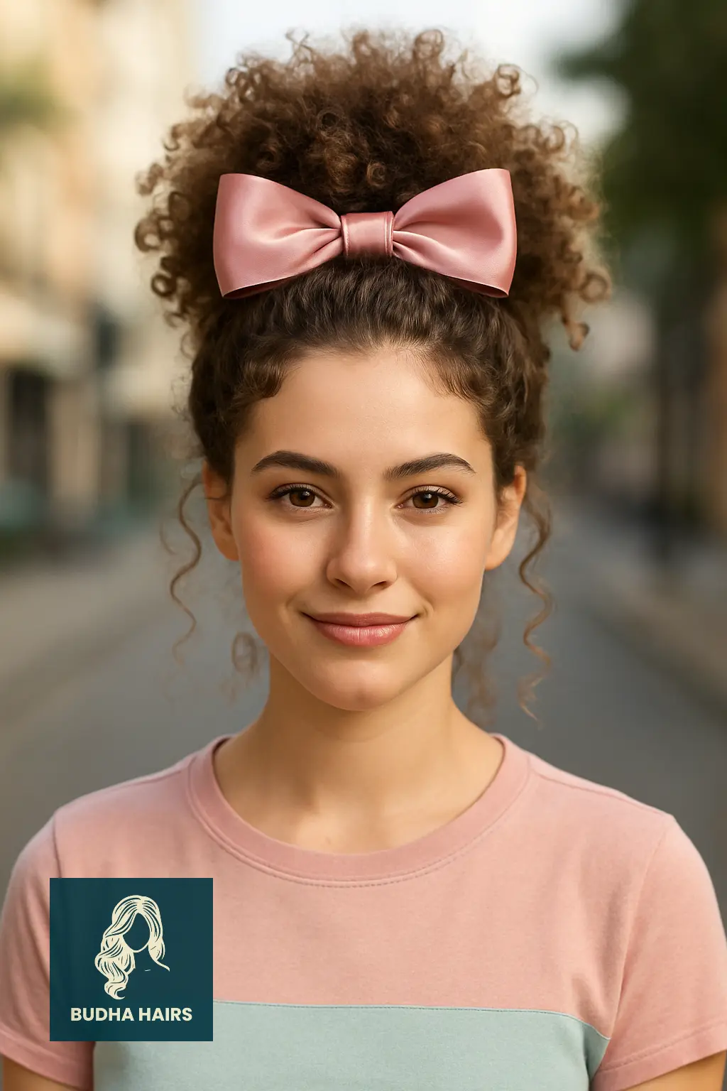 Curly High Puff with Satin Bow