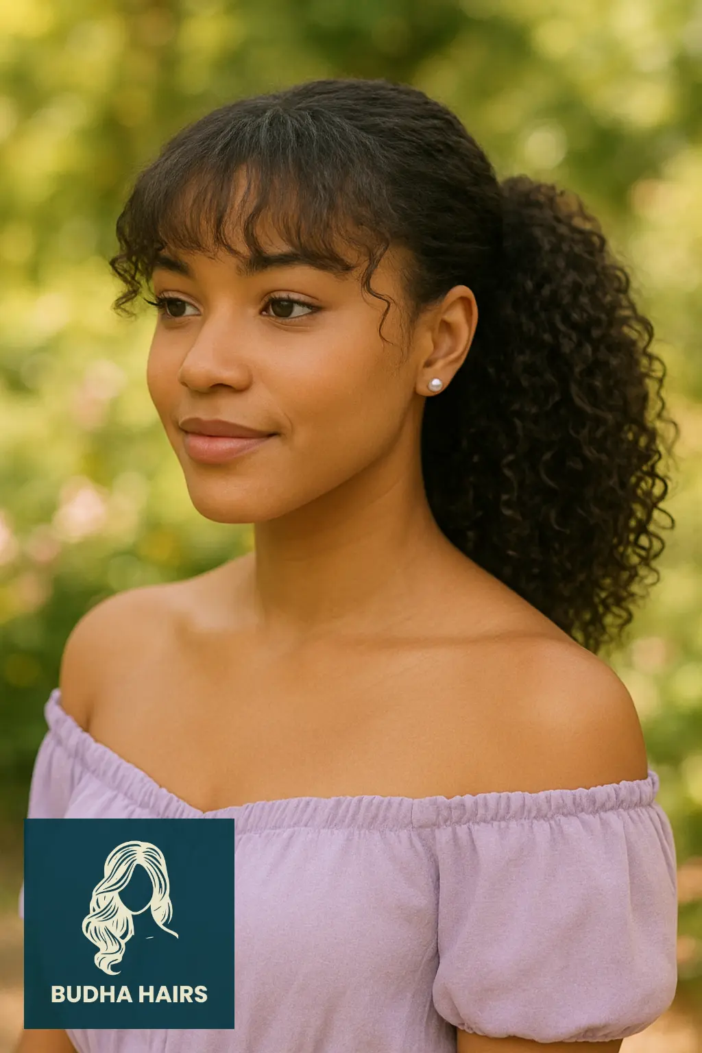 32 Gorgeous Weave Ponytail Hairstyles with Bangs for Every Occasion 2 Curly Weave Ponytail with Wispy Bangs