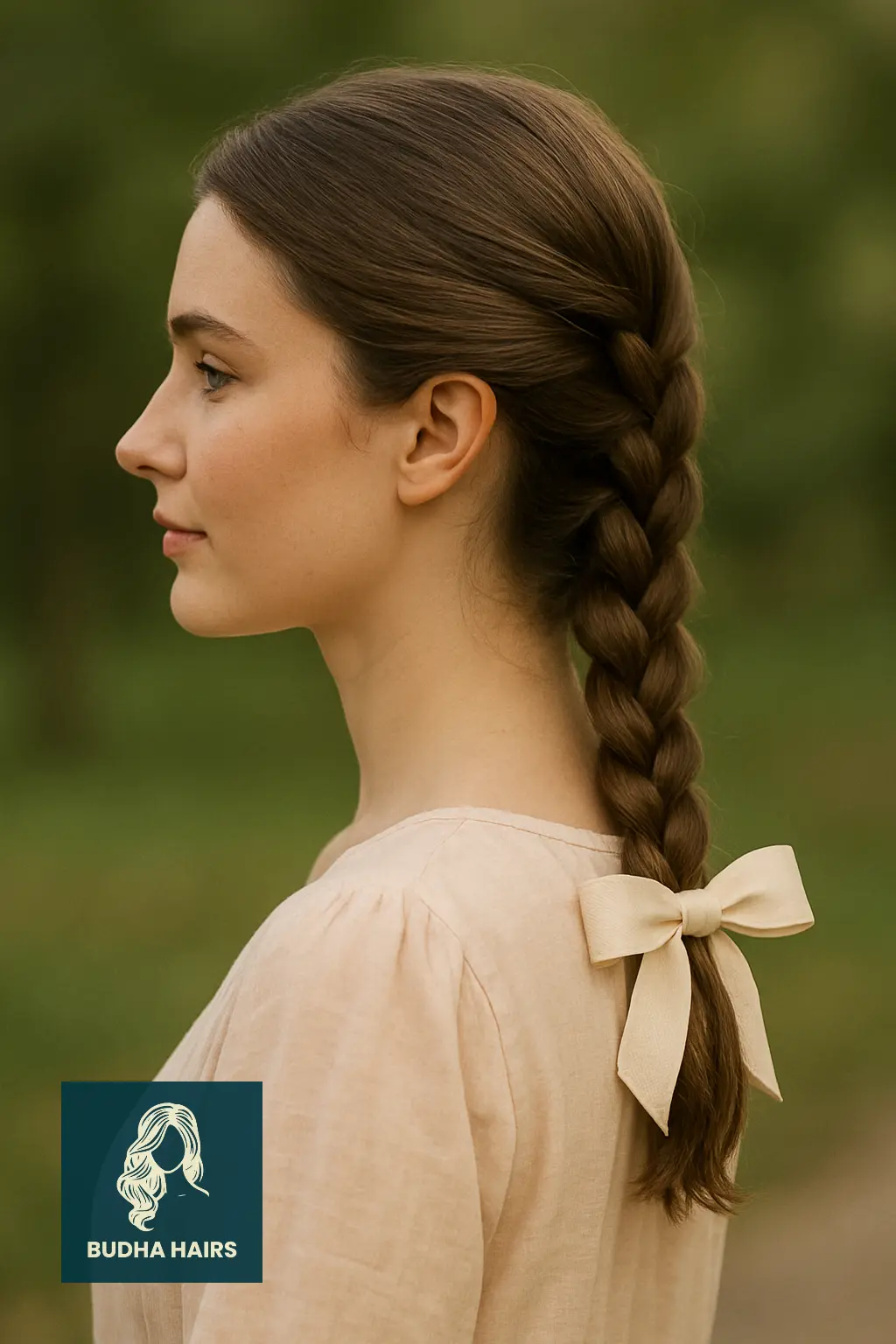 French Braid with Bow Accent