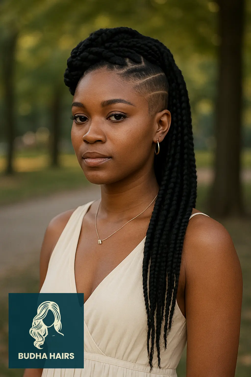 30 Bold One Side Shaved Hairstyles for Black Women 24 Goddess Braids with Shaved Side