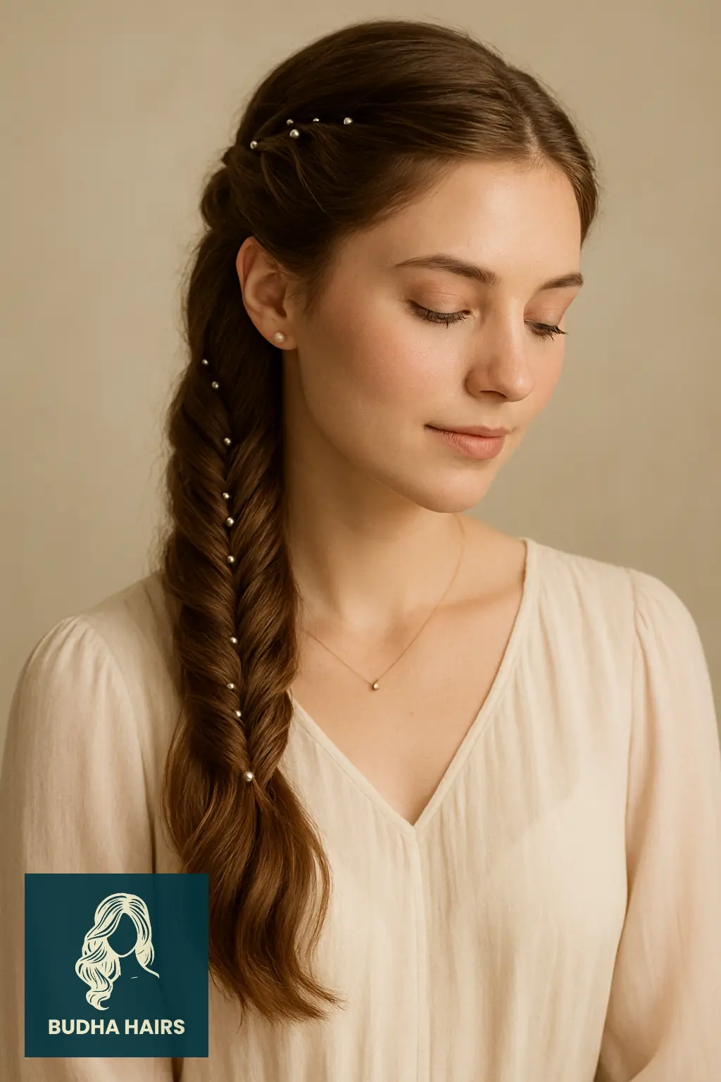 30 Stunning Half-Up Fishtail Braid Hairstyles to Try in 2026 17 Half-Up Fishtail with Beaded Accessories