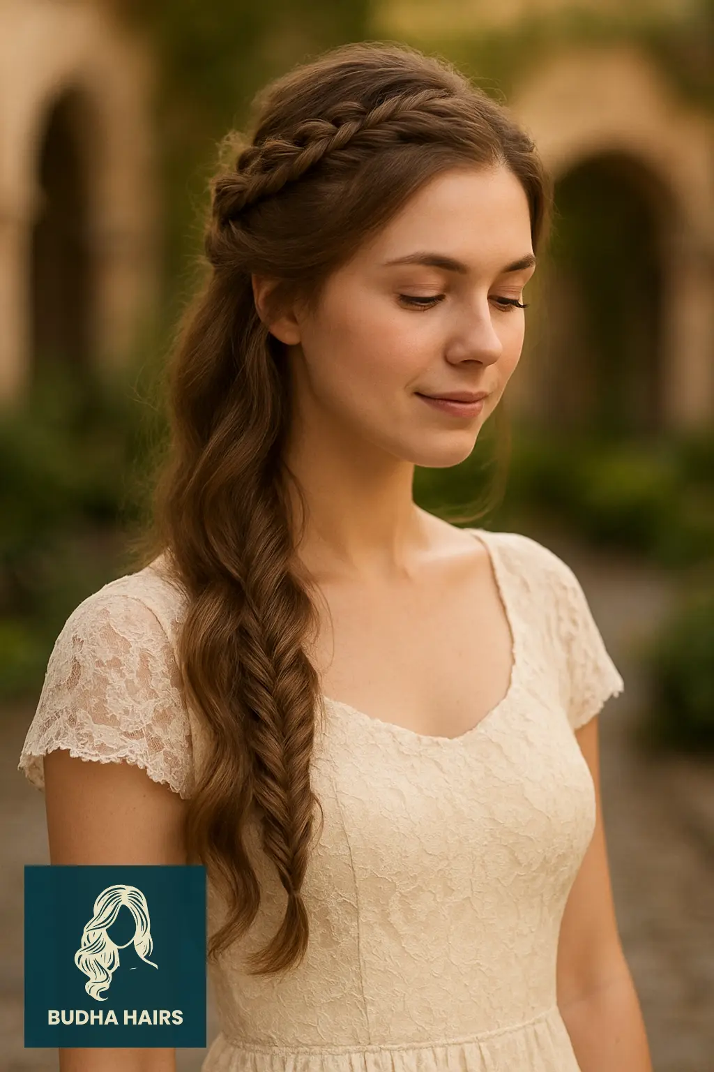 30 Stunning Half-Up Fishtail Braid Hairstyles to Try in 2026 18 Half-Up Fishtail with Crown Braid Combo