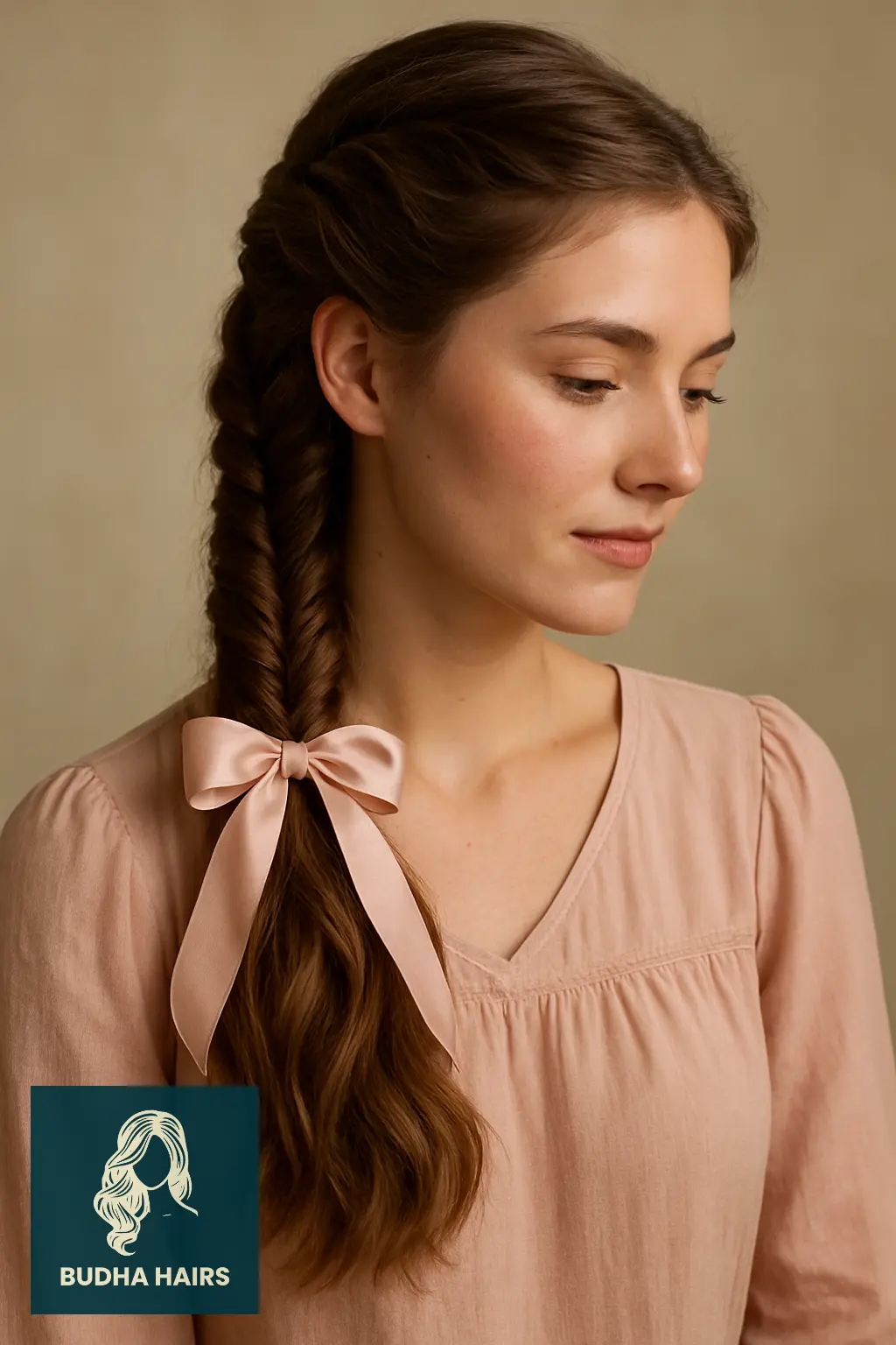 30 Stunning Half-Up Fishtail Braid Hairstyles to Try in 2026 7 Half-Up Fishtail with Ribbon Accent