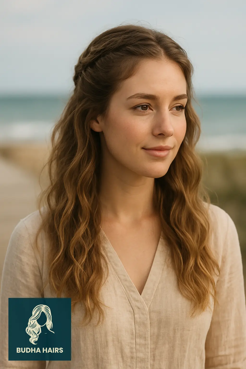 30 Stunning Half-Up Fishtail Braid Hairstyles to Try in 2026 19 Half-Up Fishtail with Textured Waves