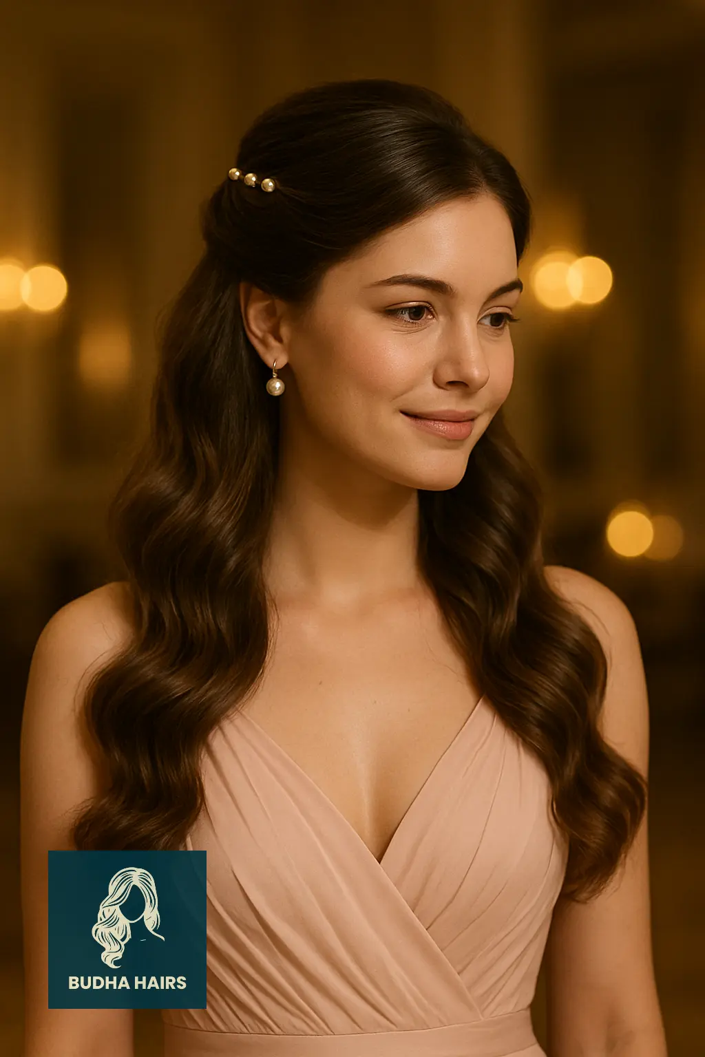 Half-Up Hairstyle with Pearl Pins