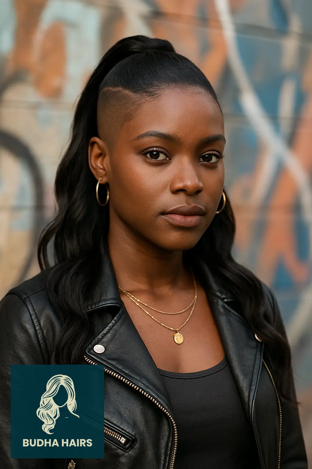 30 Bold One Side Shaved Hairstyles for Black Women 26 Half-Up Half-Down with Shaved Side