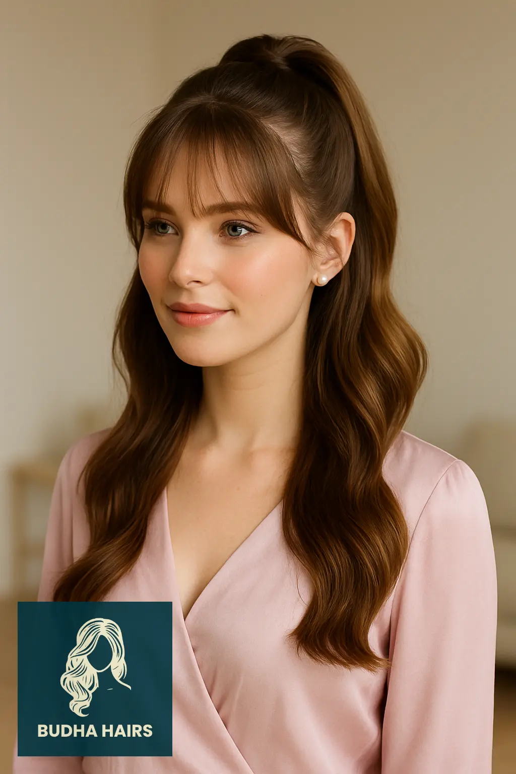 32 Gorgeous Weave Ponytail Hairstyles with Bangs for Every Occasion 5 Half-Up Weave Ponytail with Curtain Bangs