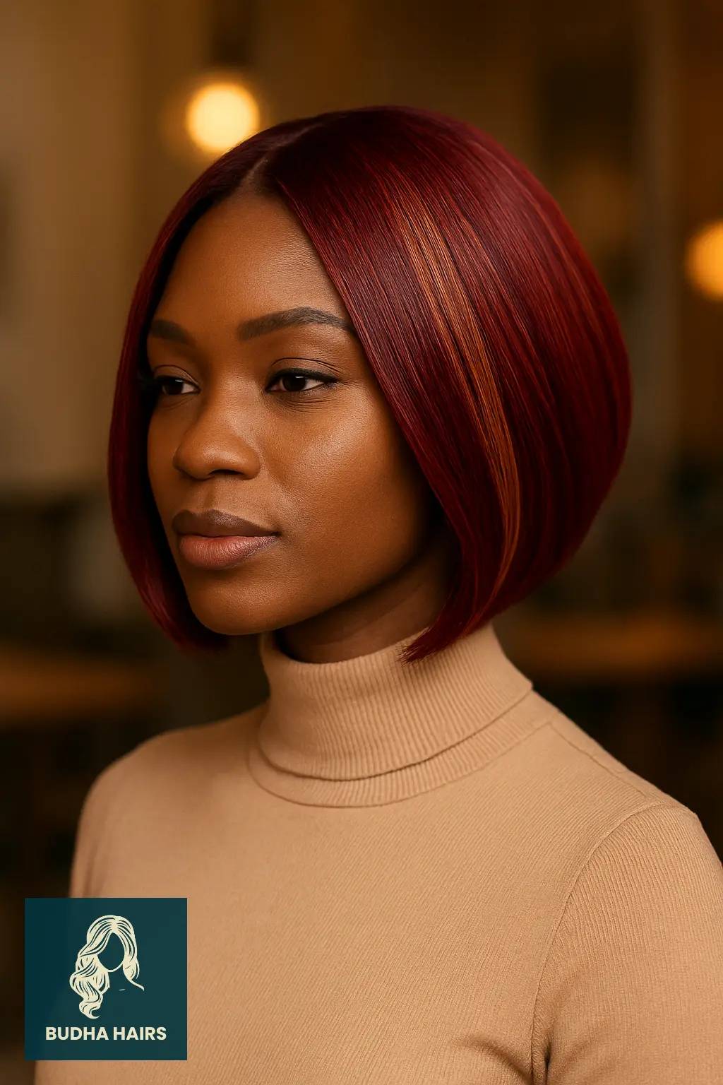 Inverted Red Bob with Caramel Highlights