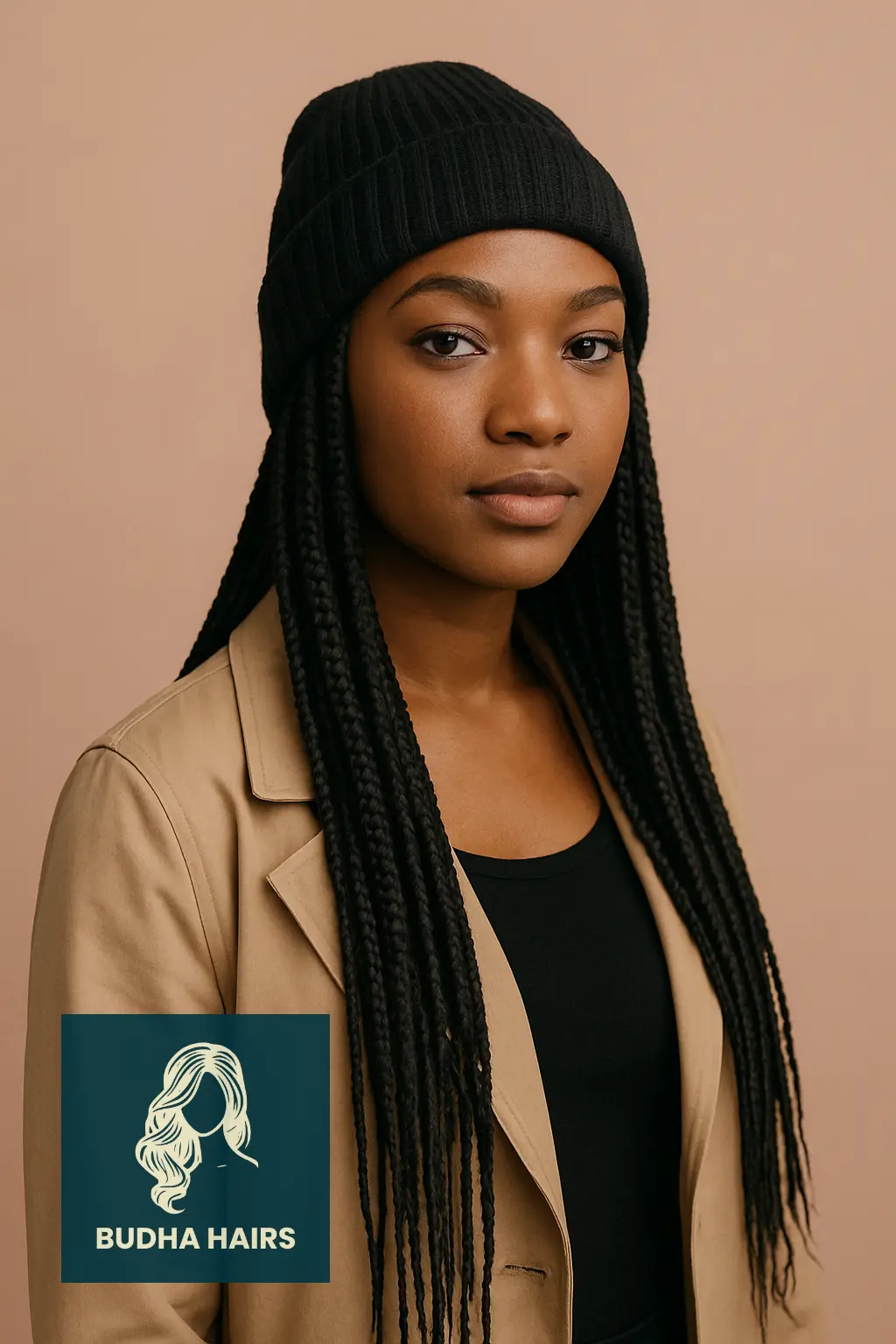 Long Goddess Braids Under Beanie