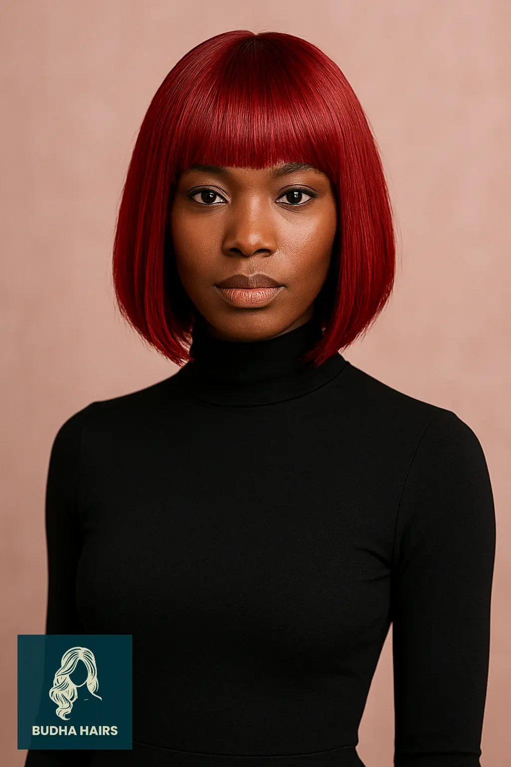 Long Red Bob with Blunt Bangs