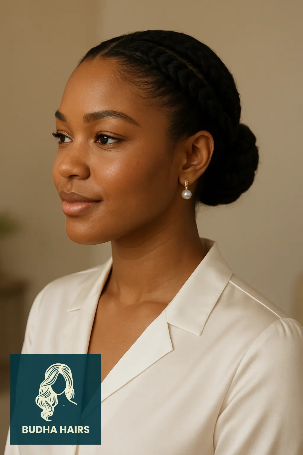 30 Beautiful Protective Hairstyles for Curly Hair 22 Low Braided Bun with Sleek Finish