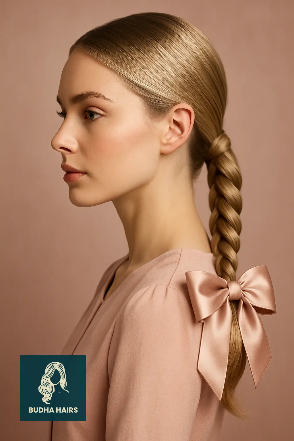 Low Braided Ponytail with Decorative Bow