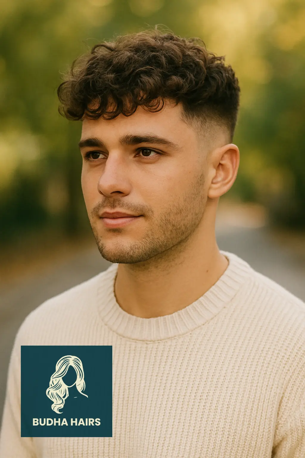 Low Fade with Curly Fringe Bangs
