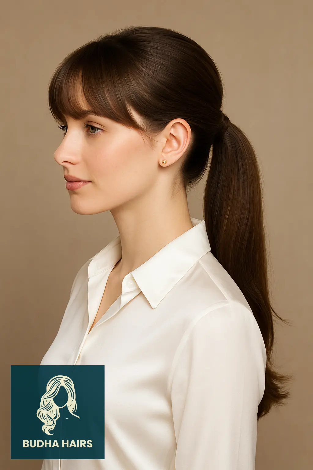 32 Gorgeous Weave Ponytail Hairstyles with Bangs for Every Occasion 3 Low Weave Ponytail with Side-Swept Bangs