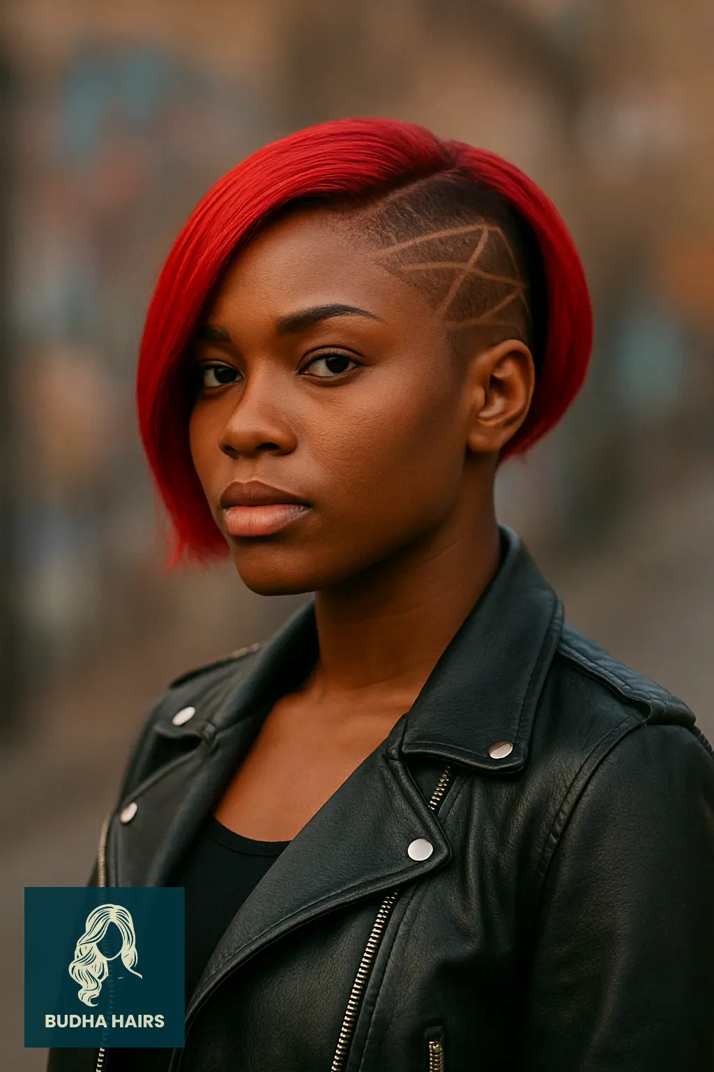Red Bob with Bold Undercut Design