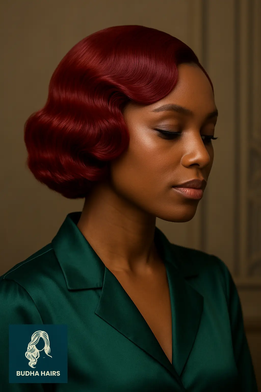Red Bob with Finger Wave Styling