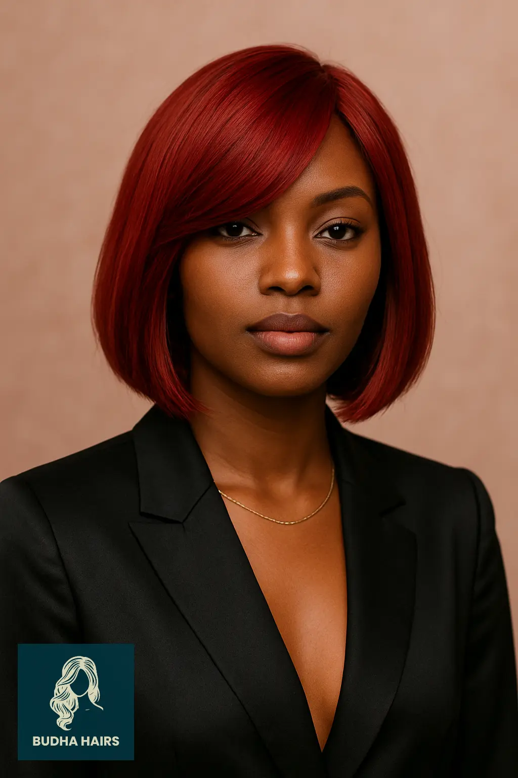 Red Bob with Side-Swept Bangs