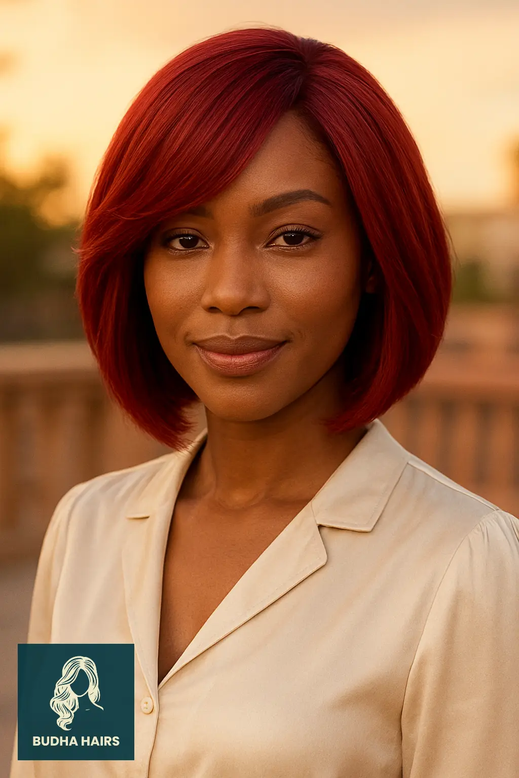Red Bob with Side-Swept Layers