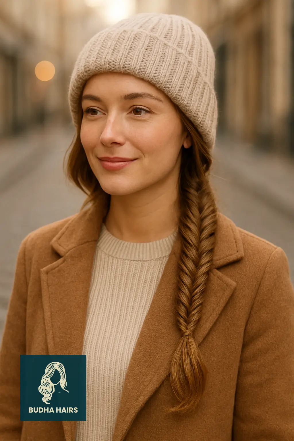 Side Fishtail Braid with Beanie