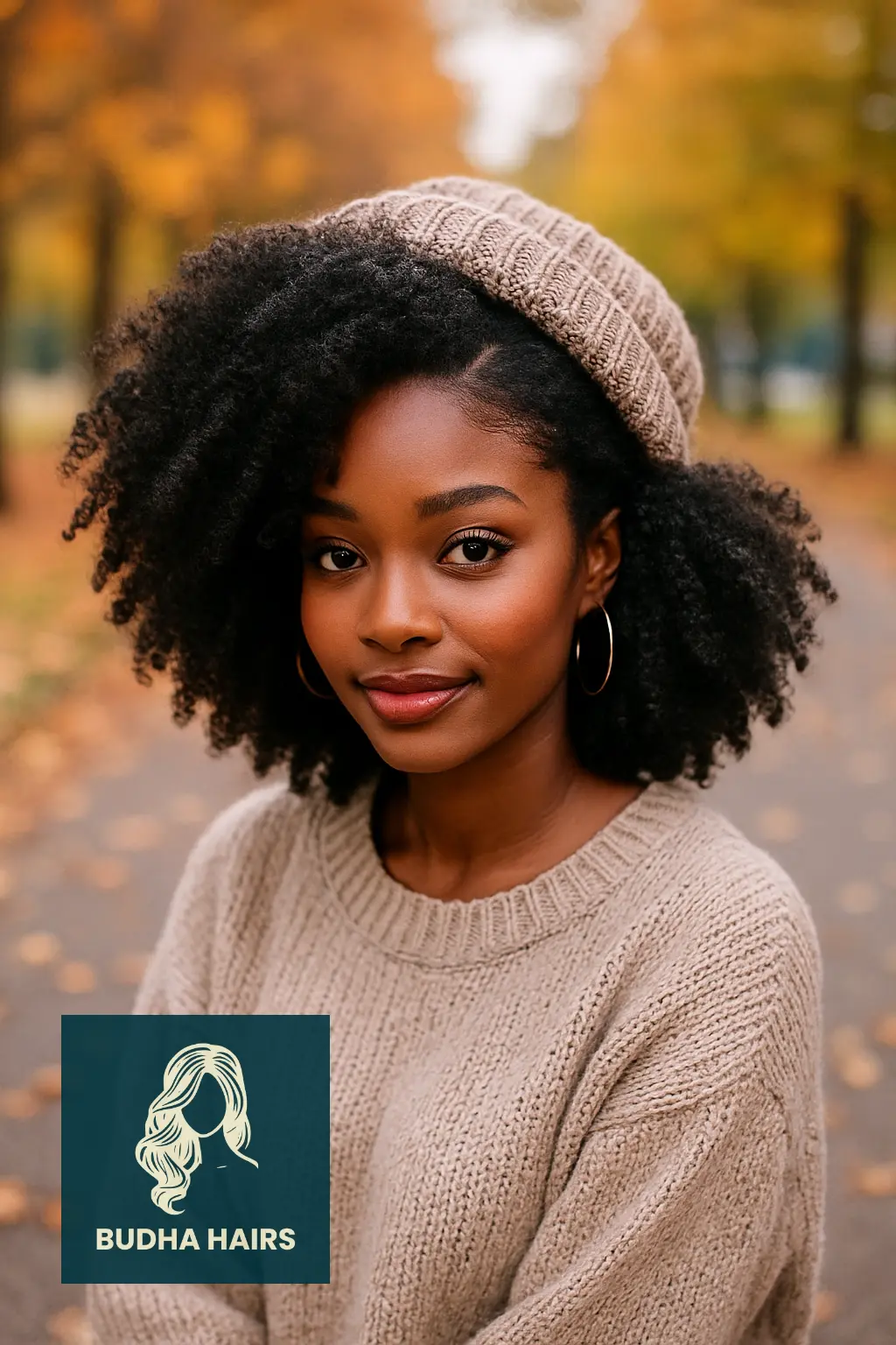 Side-Part Natural Afro with Beanie