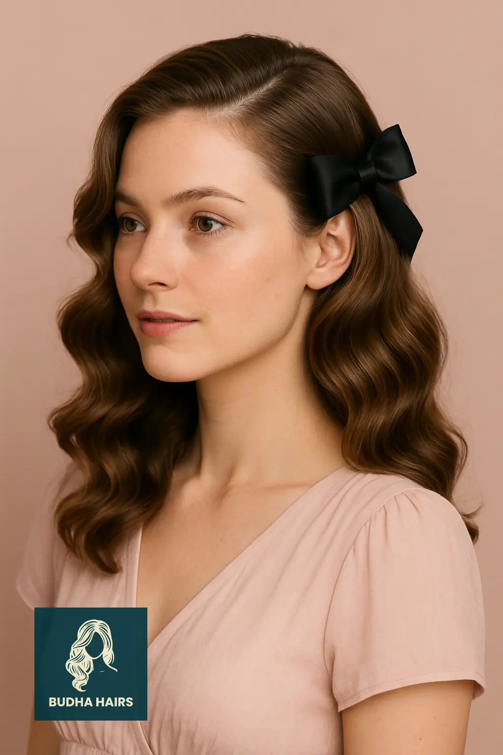 Side-Swept Curls with Bow Barrette