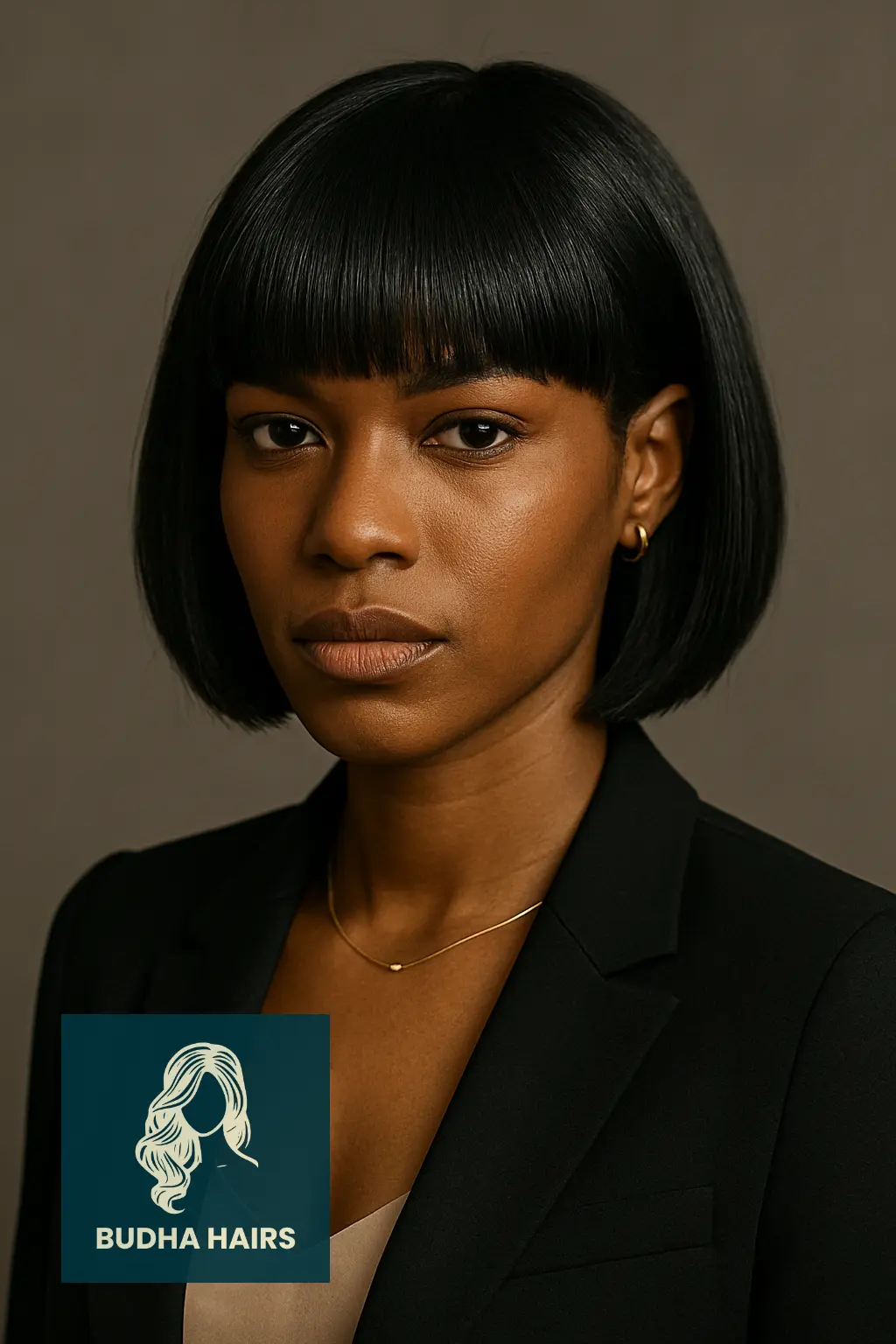 Sleek Angled Bob with Blunt Fringe