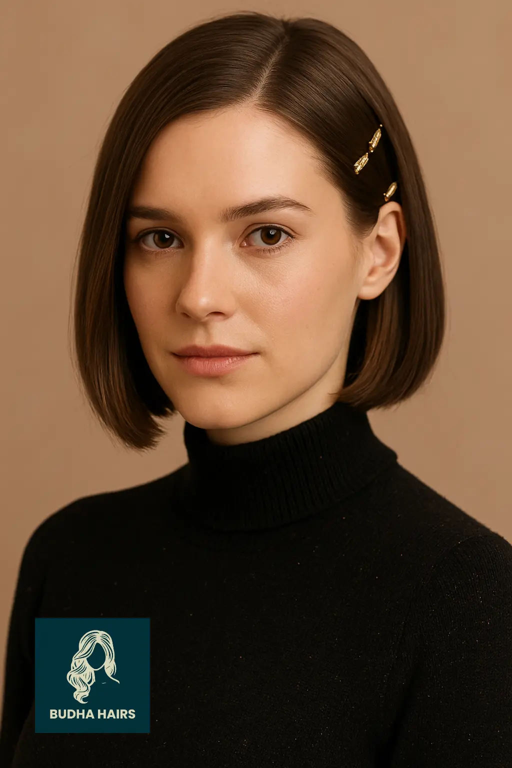 Sleek Bob with Gold Hair Cuffs