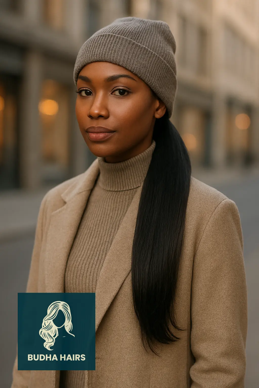 Sleek Ponytail Wig with Beanie